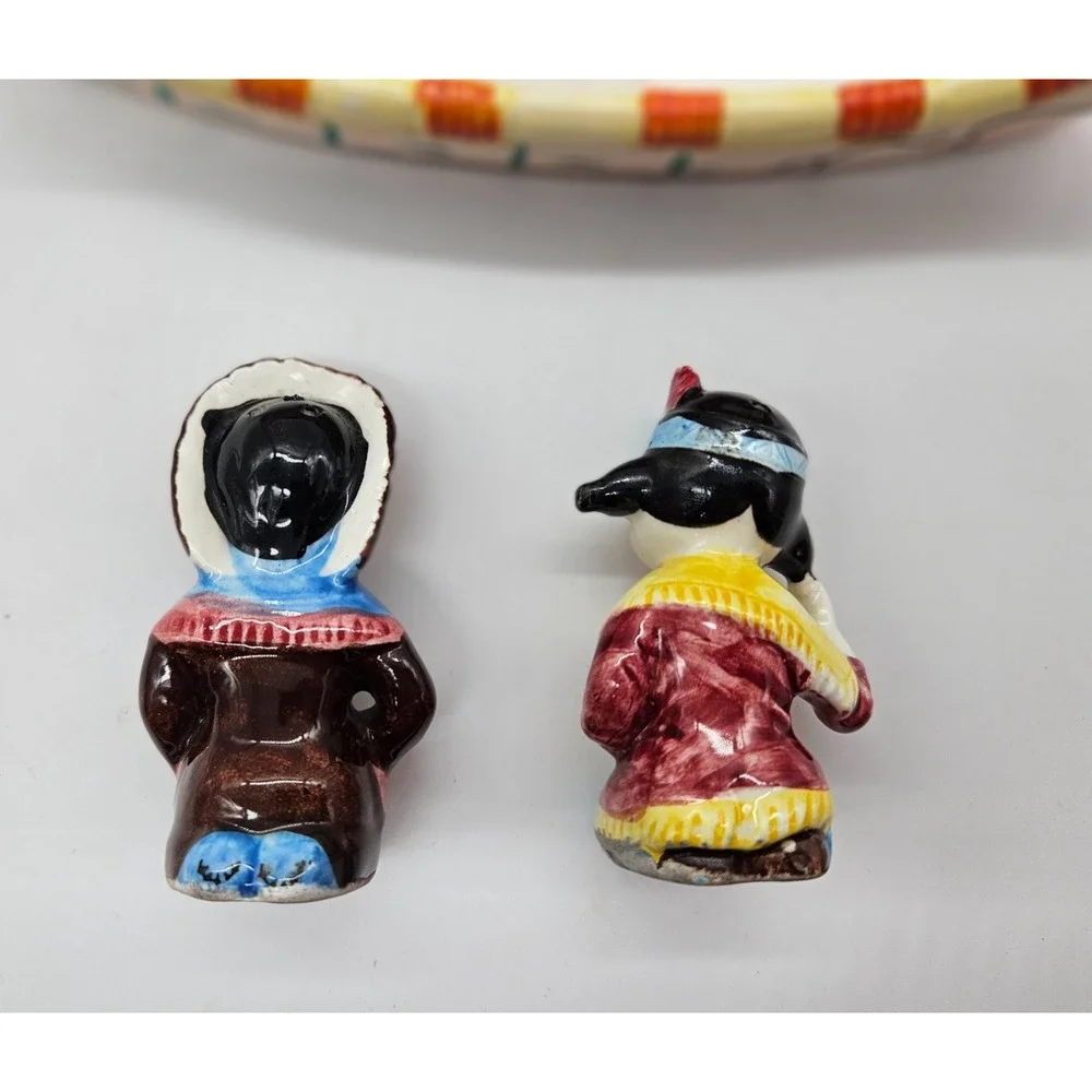 Vintage Japan Ceramic Salt and Pepper Shakers Indigenous Figures in Canoe Set